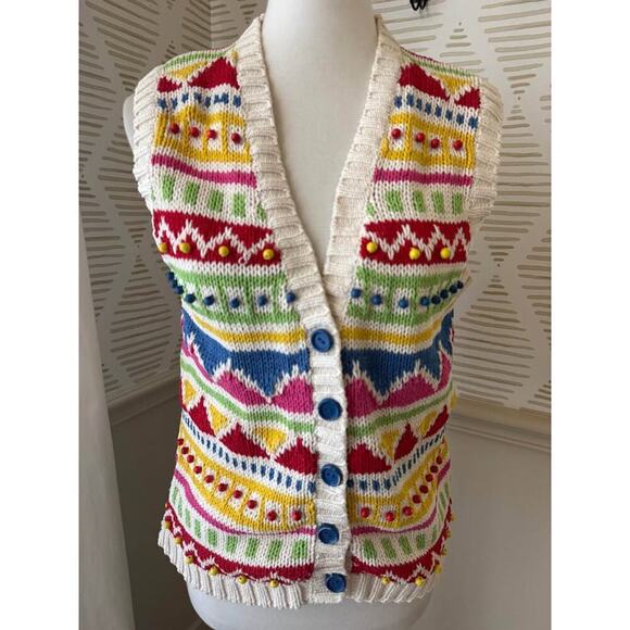 All Week Long Tops - All Week Long Women’s Small Vintage Multicolor Cotton & Wood Bead Knit Vest